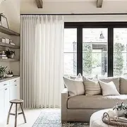 Extra Wide Pleated 96 Inch Long Linen Curtains 100 Inches Wide for Living Room Light Filtering Semi Sheer Pinch Pleat Greyish Beige Curtains for Ceiling Patio Glass Sliding Door 96 Inch Length 8FT