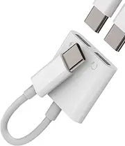 Dual USB-C Jack Dongle iPhone 15 Pro Max Plus DAC Type C Charger Headphone Adapter Audio Splitter Cable Compatible for Samsung Galaxy S23 Ultra S9 Apple iPad Pro Air Mini Charging Aux Cord tp-BH
