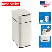 Durable 2.4 Gallon Motion Sensor Trash Can with Retractable Lid - Creamy White