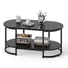 2-Tier Coffee Table Faux Marble with Open Shelf Modern Gold Finished Metal Frame