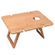 Clevinger Picnic Foldable Travel 48cm Bamboo Table w/ Glass/Wine Bottle Holder