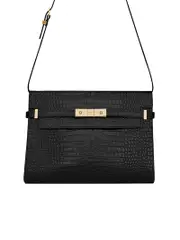 Saint Laurent Manhattan Shoulder Bag in Crocodile Embossed Shiny Leather