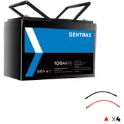Gentrax 12V 100Ah Lithium Battery + 4* 0.3m Connector Cable M6 Lug and M8 Lug