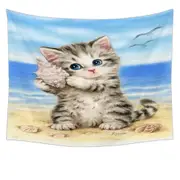 Cat Drawings Cute Grey Kitten at the Beach Tapestry
