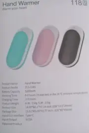 Blue Hand Warmer- PORTABLE & RECHARGEABLE/Works Up To 4-8hrs. Charge