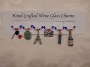 "FRANCE"/ PARIS SET OF 6 HAND CRAFTED Wine glass drink marker Charms