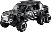 Die-cast Diecast 1:24 for Land Rover Defender 6x6 Car Model Metal Pickup Truck Sound Light Pull Back Mini Vehicle Models Miniature Vehicle(Black)