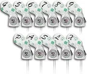 BIG TEETH Golf Iron Head Covers Long Neck 11pcs Set Golf Club Protector Elastic Closure Number Tag White PU Leather Green Lucky Clover Pattern
