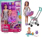 [Barbie] Skipper Babysitters Inc Playset with Doll, Stroller, Baby Doll & 5 Accessories, Remove Stroller Seat for Carrier