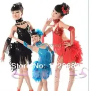 Children Kids Sequin Feather Fringe Stage Performance Competition Ballroom Dance