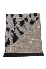 NWT Cavalli Class Men Beige Scarf Wool Animal Logo Print Fringes SC4HWMV0768