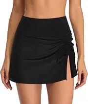 [Generic] Swimming Trunks for Women Swimming Skirt with Inner Briefs Short Bikini Skirt with Side Slit & Drawstring High Waist Mini Skirt Swimming Shorts Swimming Trunks Bikini Bottoms Swimming Dress Swimwear