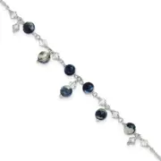 Sterling Silver 9 Inch Shadow Crystal & Lapis Anklet