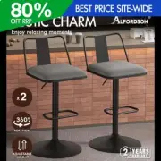 ALFORDSON 2x Bar Stools Gas Lift Fabric Bar Chairs Kitchen Swivel Gloria GREY