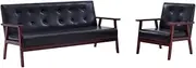 vidaXL 2-Piece Sofa Set in Black Faux Leather - Comfortable Armchair and 3-Seater Sofa with Foam Padding and Durable Wooden Frame