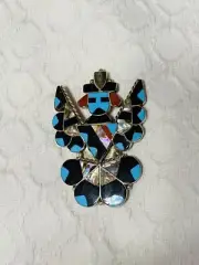 Native American Zuni Allison Dishta Signed Turquoise Zuni Knifewing Pin Pendant