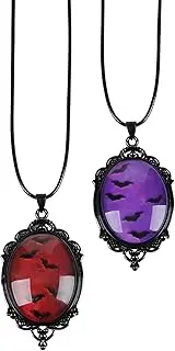 [Kexinglu] 2Pcs Gothic Vampire Bat Pendant Necklace, Vintage Purple and Red Bat Necklace Witch Jewelry Halloween Accessories for Women