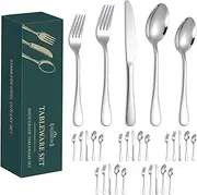 30 Pieces Silverware Set for 6, Includes Spoons Forks Knives, Utensils Cutlery Set Service for 6, Dishwasher Safe, Durable Home Kitchen Eating Tableware Set Premium Cutlery Utensil Set