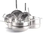 Merten & Storck Tri-Ply Stainless Steel Induction 14 Piece Cookware Pots and Pans Set, Multi Clad, Oven Safe, Silver