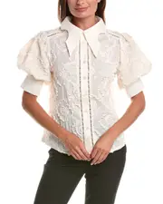 Gracia Wing Collar Circle Embroidered Top