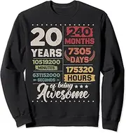 [X.Style] 20 Years of Being Awesome Retro Countdown 20th Birthday Sweatshirt ds400 Sweatshirt (2XL) Black
