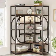 Tribesigns 7-Shelf Corner Bookshelf, Large Modern Corner Bookcase, Tall L-Shaped Corner Shelf Stand Display Rack with Storage, Metal Frame for Living Room Home Office (Rustic Brown)