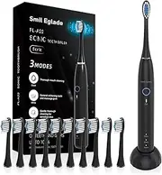 NBGRLVS Rechargeable Sonic Electric Toothbrush for Adults with 4 Brush Heads, 3 Modes, 2 Minute Smart Timer and Fast 6 Hour Charge - Perfect for Travel and Easy Dental Care (Black)