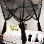 Mosquito Net for Bed Canopy, 4 Corner Post Curtains Bed Canopy Elegant Mosquito Net Set, Stick Hook &Profession Rope for net, Screen Netting Canopy Curtains, Full/Queen/King (Black)