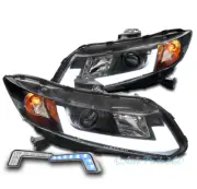 Fit 12-14 Honda Civic 4Dr/12-13 2Dr LED Tube Projector Black Headlight +Blue DRL (for: Honda Civic)