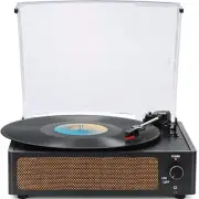 Vintage Black Turntable Record Player Wireless Bluetooth Built In Speaker 3 S...