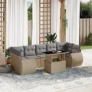 Patio Sets 8 Piece Garden Sofa Set with Cushions Beige Poly Rattan