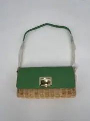 Talbots Wicker Green Leather with Gold Hardware Small Shoulder Bag