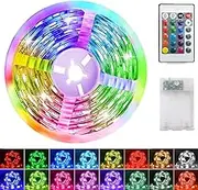 LED Strip Battery 2 m, Light Strip RGB 5050 Self-Adhesive 16 Colour Changing, Battery Operated LED Strip Lights, LED Strip with Remote Control for Cabinets, Stairs, Kitchen, Beds