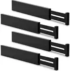 4 Pack Bamboo Black Kitchen Drawer Dividers,Adjustable Drawer Organizers,Spring