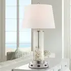 Modern Table Lamp USB Outlet Workstation Base Fillable Clear Glass Living Room