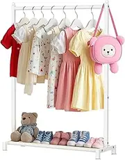 Livilord Kids Clothing Rack with Bottom Storage Shelf, Metal Clothes Rack for Kids Dress Up Storage, Freestanding Dance Costume Garment Rack for Hanging Clothes, White