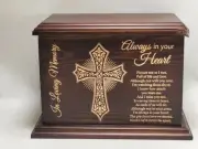 Cross Urn Walnut Wooden Urn for Cremation Ash Solid Brown 8"x12" Box