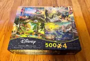 New Thomas Kinkade Disney 4 in 1 Jigsaw Puzzle - Aladdin, Beauty, Pooh, Mermaid