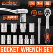 HORUSDY 12Pcs 1/4 Inch Ratchet Socket Wrench Set Drive Socket Set Extension Bar