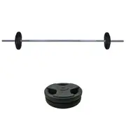 23kg Rubber Coated Ez Grip Cast Iron Weight Plate + 180cm Barbell Bar Weight Set
