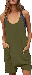 [Czanzd] Women's Sleeveless Overalls Loose Casual Harem Pants Spaghetti Strap Bib Jumpsuit Romper with Pockets