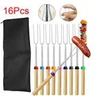 16pcs Telescoping BBQ Marshmallow Roasting Sticks barbecue Skewers Hot Dog Fork