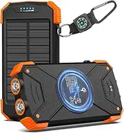 BLAVOR Solar Power Bank 10,000mAh, Portable Wireless Charger, 20W Fast Charging External Battery Pack with USB C for Cell Phones, Solar Panel Charger with Dual Flashlight and Compass