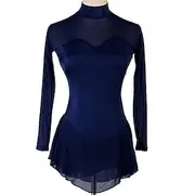 Figure Skating Dress Women's Girls' Ice Skating Dress Outfits Dark Navy Patchwork Mesh Spandex High Elasticity Practice Professional Competition Skating Wear H