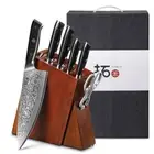 TURWHO Kitchen Knife Scissors Set VG10 Damascus Steel Chef Knives Block Holder