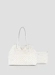 GUESS White Logo G Wave Large Tote Bag