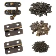 Small Box Hinges Bronze Antique Right Hook Hasp with Hinges and Screws for Wood
