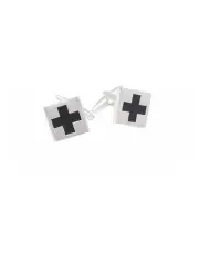 [Cudworth] Enamel Cross on Rhodium Plated Square Cufflinks in Black