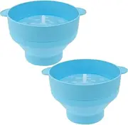 2Pcs Microwave Popcorn Maker, Microwave Silicone Popcorn Bowl Can Be Topped, Collapsible Seasoning Bow with Tropical Cover Double Earsl, Dishwasher Safe (Blue)