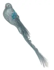 Teal Bird Christmas Tree Clip with Feathered Tail 42cm